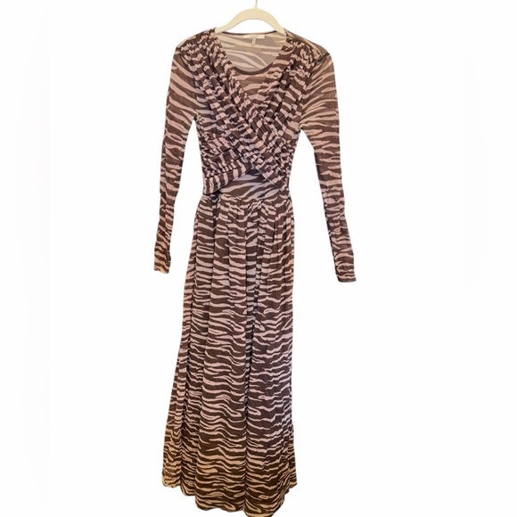 GANNI Tilden Mesh Zebra Print Maxi Dress Size 36 - Picture 4 of 10